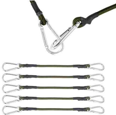 Pack de 5 Gomas tensoras con mosquetón, Correas tensoras de 30 cm, expansor, Tensor de Goma, para toldos, Lonas, Camping, Equipaje