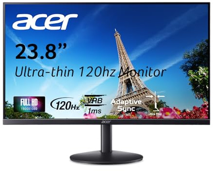 Acer SB243Y G0bi 23.8 IPS Full HD (1920 x 1080) Ultra-Thin Zero-Frame Gaming Office Monitor | Adaptive-Sync Support (FreeSync Compatible) | Up to 120Hz Refresh | 1ms (VRB) | Tilt | HDMI & VGA Ports