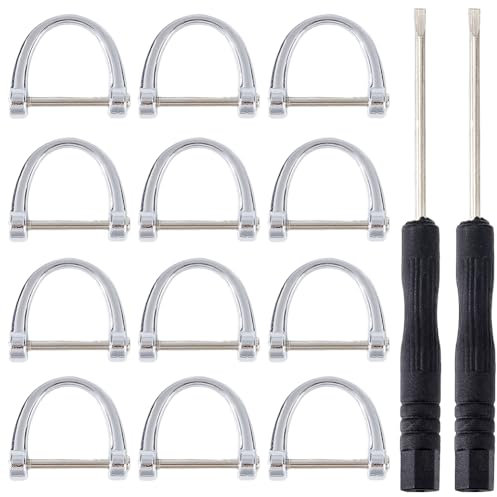 GORGECRAFT 20 anneaux en D en Métal à Visser dans la Manille en Forme de U en Forme de Fer à Cheval Argenté Porte Clés en Demi Cercle avec 2 tournevis Accessoires de Quincaillerie Remplacement de Sacs
