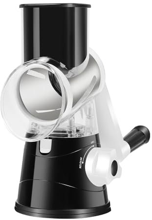 Grattugia manuale rotativa per formaggio con 3 lame intercambiabili, mandolina affettatrice da cucina e trituratore per affettare facilmente e velocemente formaggio, verdure, patate, carote, noci,