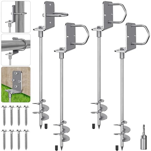 Lifeswell 30 Heavy Duty Screw in Ground Anchors Kit, 3 Spiral Windproof Earth Anchors for Trampoline, Shed, Swing Set & Mobile Home, Fully Welded Steel with Nut Driver Drill Bit (Set of 4)