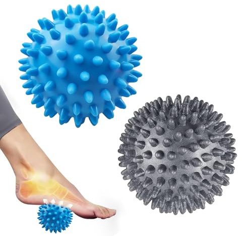 Balle de Massage Set, 2 Pièces Boule Hérisson, Boule Myofasicale, Pour Massage du Dos, Des Jambes, Des Pieds et Des Mains Muscle Relax, Bleu+Gris