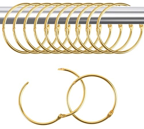 40 Piezas Anillos de Cortina para Abrir, 50 mm Resistente Duradero Metal Redondo Anillas Cortinas, Anillas Cortinas para Barra de Ducha o Barra de Cortina, para Dormitorio, Baño, Archivadores (Dorado)