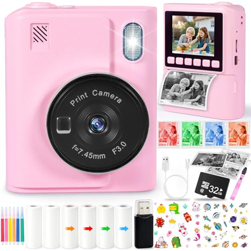 NLMWTI Macchina Fotografica Bambini Istantanea, 1080P HD Fotocamera Istantanea per Bambini con 32GB Scheda & Carta Fotografica, Regalo per Ragazze Ragazzi da 3-12