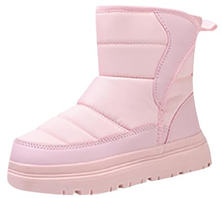 Botas de nieve de suela gruesa para niñas, con forro polar, cálidas, ligeras, impermeables, para esquí, senderismo, zapatos planos de goma antideslizantes, Pink, 37 1/3 EU