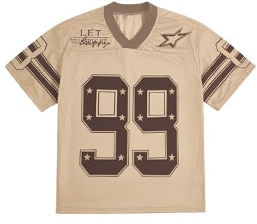 GORGLITTER Men's Y2k Jersey Tops Number Striped V Neck Short Sleeve T Shirt