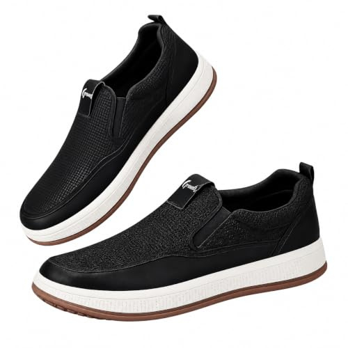 Mens Slip On Boat Shoes Casual Loafers Breathable Mesh Lightweight Walking Shoes Soft Non-slip Sole Business Casual Work Driving Shoes Indoor & Outdoor Walking Slippers With Arch Support Pain Relief Black Size 43
