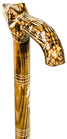 Gehstock für Herren und Damen Wolf 89-92 cm - Handgefertigt Light Braun Wanderstock Holz mit Rutschfestem Gummi