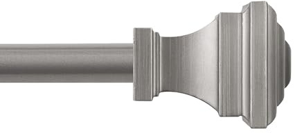 Kenney KN75245 Fast Fit Easy Install Milton Square End Decorative Window Curtain Rod, 66-120 Adjustable Length, Pewter Finish, 5/8 Diameter Steel Tube