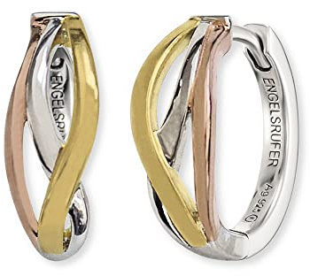 Engelsrufer Tricolor Creolen Paradise Ohrringe für Damen aus 925er Sterlingsilber, rhodiniert, gold & roségold, Clipverschluss, 16.5 mm, nickelfrei, Allergiker geeignet, ERE-PARADISE-TRI-CR