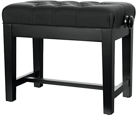 Classic Cantabile Pianobank Modell X - Festverleimte Pianobank - Schwarze Sitzfläche im Chesterfield-Stil - Höhenverstellbar von 48,5-56 cm - 4-fache Kreuz-Mechanik - Schwarz Matt