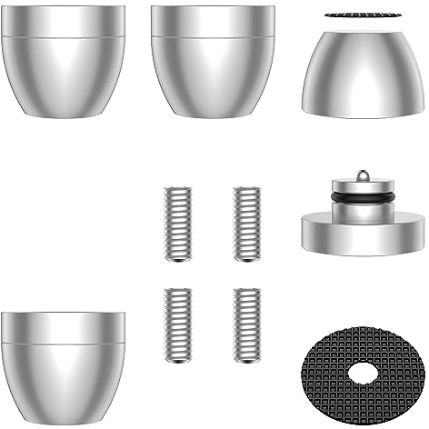 Tertullus IF3033S set med 4 svarta aluminiumhögtalare med stötdämpningskula och vibrationsdämpare, 4 skruvar + 8 x självhäftande halkfria dynor