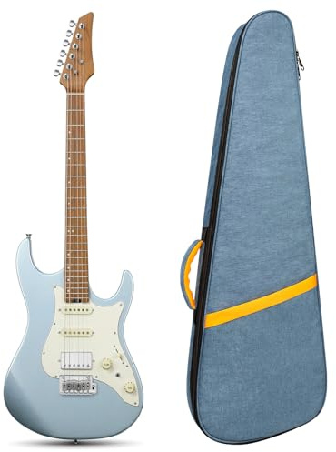 MUZNOTE Electric Guitar Bag, Electric Guitar Case Padded Electric Guitar Gig Bag 13mm Padding Soft Guitar Case with Neck Strap, Back Hanger Loop, Blue