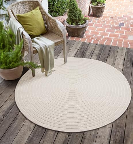 the carpet Santo Plus - Hochwertiger Outdoor Teppich, Passend für Wohnzimmer, Schlafzimmer und terrasse, Wetterfest, langlebig und pflegeleicht, Creme, 160 cm Rund