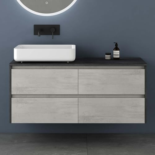 doporro Mobile Bagno Sospeso 120 cm con Lavabo da Appoggio e 4 Cassetti