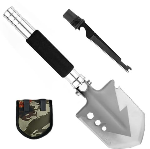 WIYETY Pelle pliante multifonctionnelle : pelle de camping en acier au carbone, pelle de camping en plein air, gadgets de camping multifonctions avec sac de transport pour le jardinage, le camping,