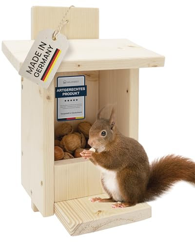 NEU! Eichhörnchen Futterhaus - Futterstation für Eichhörnchen, Futterhaus, Eichhörnchen Kobel, Massivholz 100% wetterfest und witterungsbeständig