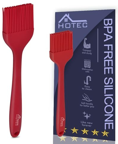 HOTEC Basting Brushes Silicone Heat Resistant Pastry Brushes Spread Oil Butter Sauce Marinades for BBQ Grill Barbecue Baking Kitchen Cooking BPA Free Dishwasher Safe (Red 2)