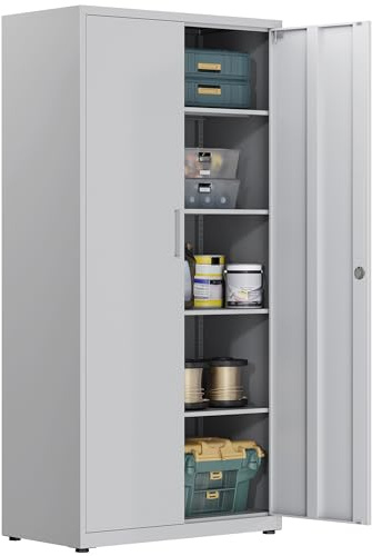 Aktenschrank, Mehrzweckschrank, Stahl-Aufbewahrungsschrank, Werkstattschrank, 180 x 80 x 40 cm, graues weiß