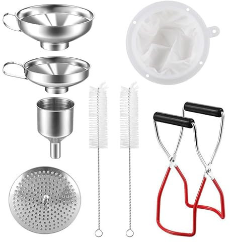 Trichter Küche Edelstahl Set, 8 Stück Küche Marmeladentrichter, Marmeladentrichter Einfülltrichter Trichter Set mit Griff und Glasheber von Gewürzen, Bohnen, Konfitüre, Flüssigkeiten
