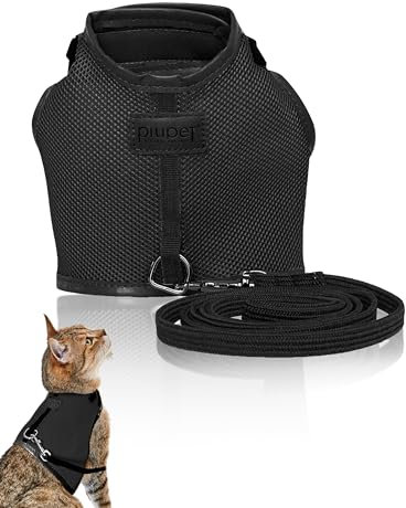 PiuPet® Katzengeschirr mit 1,2m Leine - Ausbruchsicher für Katzen | Schwarz