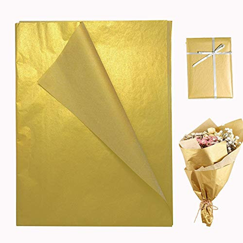 Goldenes Seidenpapier, metallisches Geschenkpapier, 50 Blatt, 14 x 20 Zoll, für Hochzeits-, Geburtstags-, Jubiläums- und Valentinstagsdekoration
