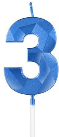 Royal Blue 3rd Birthday Candles, 3D Number 3 Candle for Cake, Boy Girl 3rd Birthday Decorations,Sapphire Candle Topper Blue Cake Decorations for Birthday Party Wedding Anniversary Supplies