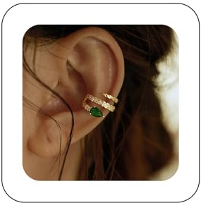Xduargs Boho Crystal Snake Ear Cuff Earrings Gold Serpent Snake Wrap Hoop Earrings Vintage Emerald CZ Snake Cuff On Earrings Snake No Piercing Clip Earrings Jewelry for Women