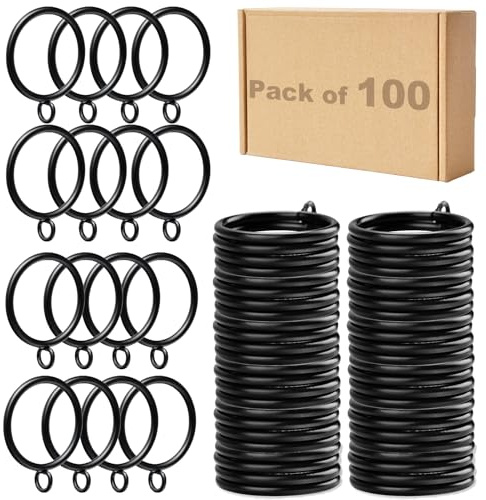 Curtain Rings Bulk 100Pack Black Curtain Ring with Eyelets, 1.5 inch Inner Diameter Drapery Metal Rings Apply for Curtain Rods(Fits Up to 1.25-Inch Curtain Rods)