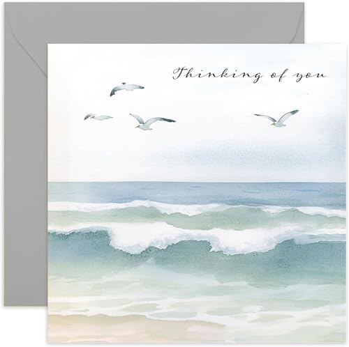 Sympathy Cards - Watercolour Ocean Scene, Thinking of You for Women and Men - Bereavement Gifts for Loss of Dad Mum Sister Brother Husband Wife, Memorial Present - Blank Inside with Envelope