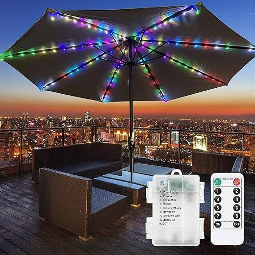 Parasol Lights,104 LED Umbrella Light Remote Control 8Modes Battery Operated Hanging Light Decor Pole Lights for Outdoor Patio Umbrellas Camping Tents (Multicolor)