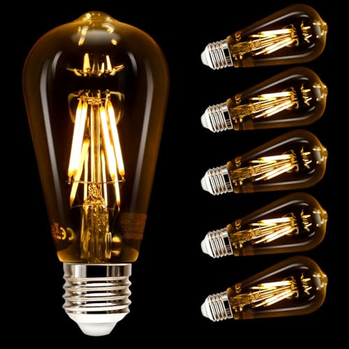 Aigostar E27 Vintage Light Bulbs, 4W LED Filament Bulb, 2200K ST64 Edison Bulb E27 Screw Bulb Vintage 400LM 35W Equivalent, Energy Saving Lamp Bulbs Screw, Pack of 5