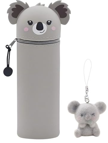 TYXHXTF Trousse Ecole 2 en 1 en Silicone Souple, Kawaii Trousse à Crayons Koala Fermeture à Glissière Pochette de Stylo Étui pour Fournitures Scolaires de Grande capacité (Koala)
