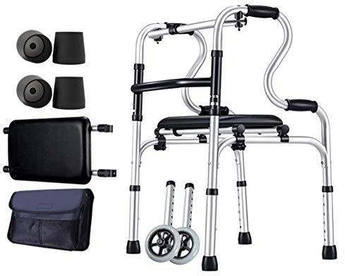 Déambulateur, déambulateur pour personnes âgées, marchepied roulant pliable et portable en aluminium, réglable en hauteur, pour l'intérieur et l'extérieur de la maison, charge 180 kg, c'est si gentil