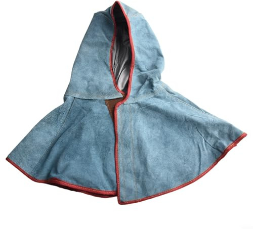 Casco da saldatore elettrico in pelle, protezione da fiamme e scintille, per l'uso in officine e costruzioni (blu)