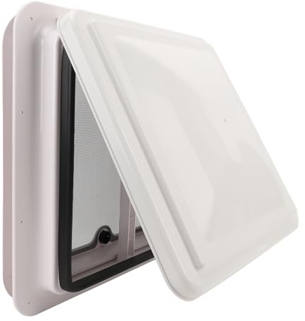 RiToEasysports RV Roof Vent, White Motorhome Ceiling Ventilation Lid with Screen, Adjustable Support Rods for Trailers and Campers 13.39×13.39in
