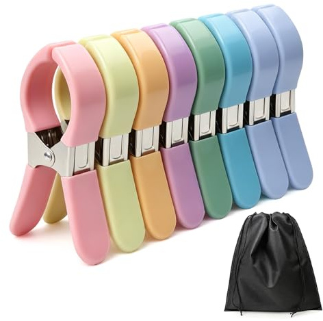 8X Grandes Pinces Serviette Plage, Grosse Pince à Linge en Acier Inoxydable | Pinces Coupe-vent pour Serviette de Plage, pour Vêtements, Transats, Serviettes de Bain et Linge de Lit, avec Sac de Voyage
