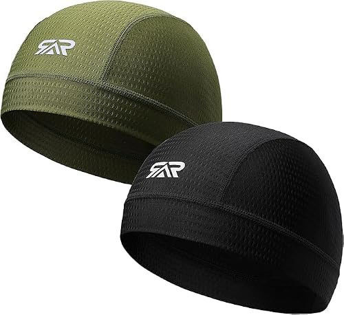 DVDVBOOM Cycling Skull Cap Helmet Liner Cooling Skull Cap for Men, Breathable Bike Cap Under Helmet, Sweat Wicking Quick Dry Cycling Cap for Road Cycling Running Motorcycle Riding (Black&Green)