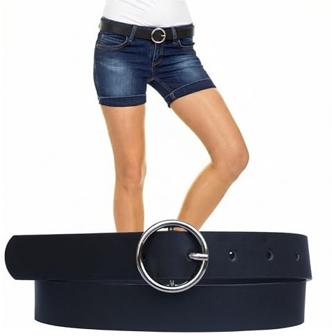 EANAGO Damskärp Veganskt Svart Med Metallspänne Smalt Elegant Midjebälte För Klänning Jeans Kappa Byxor Justerbart Modeaccessoar För Vardag Kontor Fest