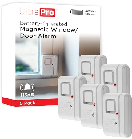 UltraPro Personal Security Window and Door Alarm, 5 Pack, DIY Protection, Burglar Alert, Wireless Chime/Alarm, Easy Installation, Home Security, Ideal for Home, Garage, Apartment , White, 45987