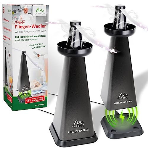 Gardigo Wespenwedler mit induktiver Ladestation - 2er Set I Einzigartige Fliegen Abwehr, Wespen Abwehr, Mückenschutz für Catering, Gastronomie, Hotel, Haus, Garten I Insektenschutz Lebensmittel