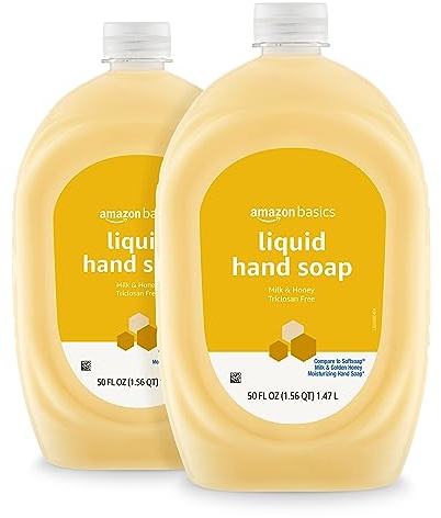 Amazon Essentials Liquid Hand Soap Refill, Milk and Honey Scent, Triclosan-Free, 50 Fluid Ounces, 2-Pack (Previously Amazon Basics)