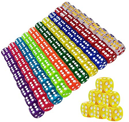 100 Stück Würfel, Würfelspiele Tischspiele, Transparent Würfel Set, Sechsseitiger Würfel, Farben Würfel Set, Dice Set, Spielwürfel, 6 Seitige Würfel Set für Tischkartenspiele, Spiel und Party (A)