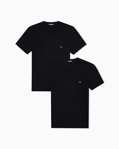 Emporio Armani Man's Core Logoband - T-Shirt Girocollo da Uomo, Confezione da 2, Colore Nero, Taglia S, Taglia Normale, Nero/Nero, S