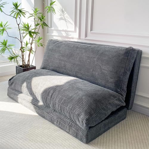 MAXYOYO Folding Sofa Bed, Extra Thick and Long Floor Sofa Convertible Sleeper Chair with Washable Cover, Floor Couch Lounge Bean Bag Bed for Living Room, Dark Grey, 30x95 Inch