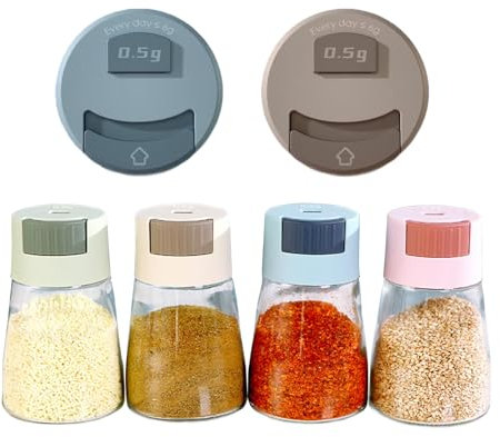 katmerio Juego de 4 tarros de especias de cristal con dosificador de sal y pimentero, dosificación precisa de 0,5 g, juego de 180 ml, para cocina, camping