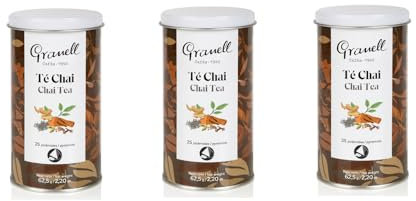 Granell Cafés · 1940 - Pack de 3 Botes de Infusión de Té Negro Chai | Infusiones de Chai Tee con un Toque de Jengibre, Canela, Cardomomo y Clavo en Pirámide