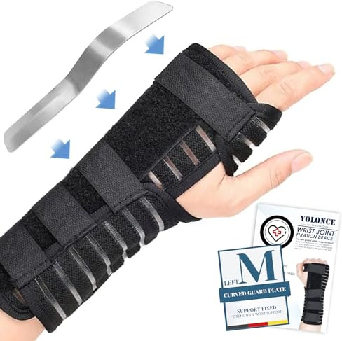 Tutore Polso Traspirante,Polsiera Ortopedica Regolabile,Supporto Per Polso Traspirante Con Barra in Alluminio,Polsiera del Polso per Protezione Sportiva,Mano sinistra nera,M
