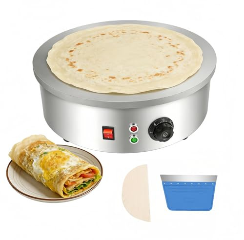 Crepes Maker Elektrisk pannkaksmaskin, Ø 45 cm, 3 000 W, pannkakspanna med degfördelare och spatel, non-stick, för pannkakor, pannkakor, taccos