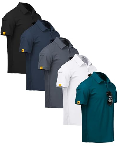 ZITY 5 Pack Polo Uomo Manica Corta Maglietta Traspirante ad Asciugatura Rapida Uomo Polo Estate Camicia Sportiva Camicia da Golf Regular Fit Polo Uomo